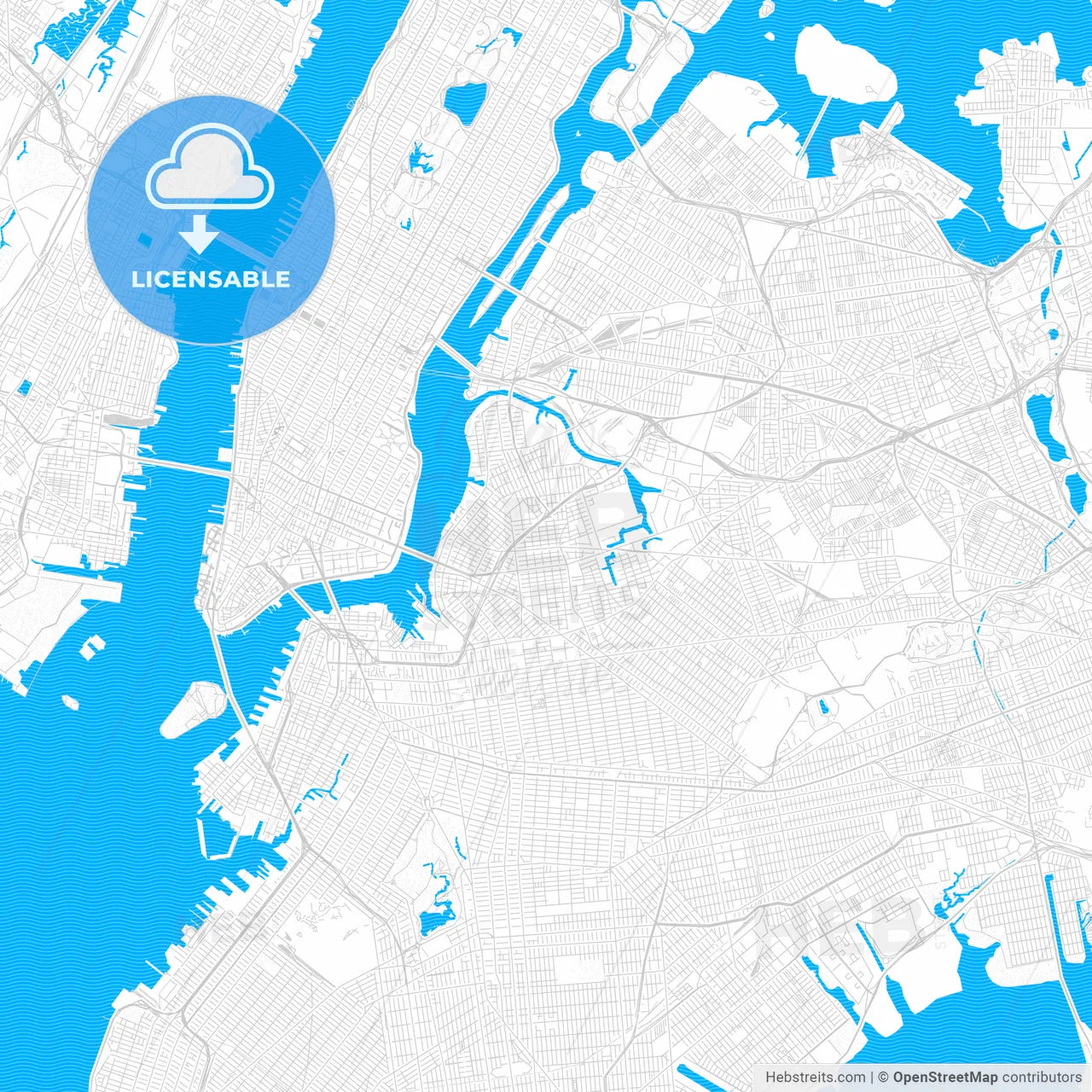 New York City, New York, United States, PDF vector map with water in focus