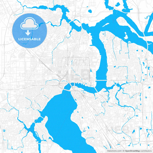 Jacksonville, Florida, United States, PDF vector map with water in focus