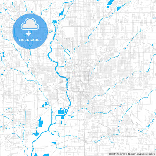 Indianapolis, Indiana, United States, PDF vector map with water in focus
