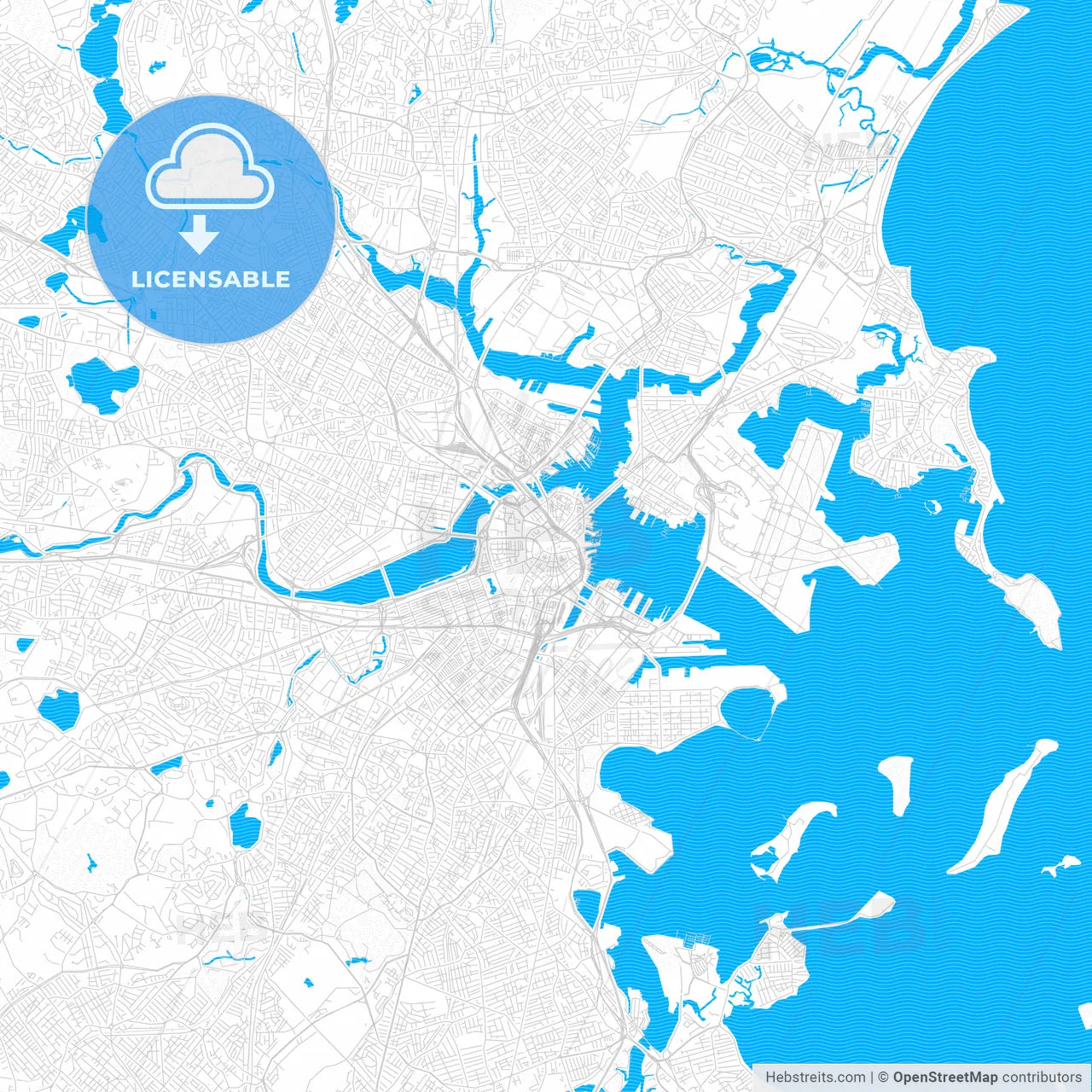 Boston, Massachusetts, United States, PDF vector map with water in focus