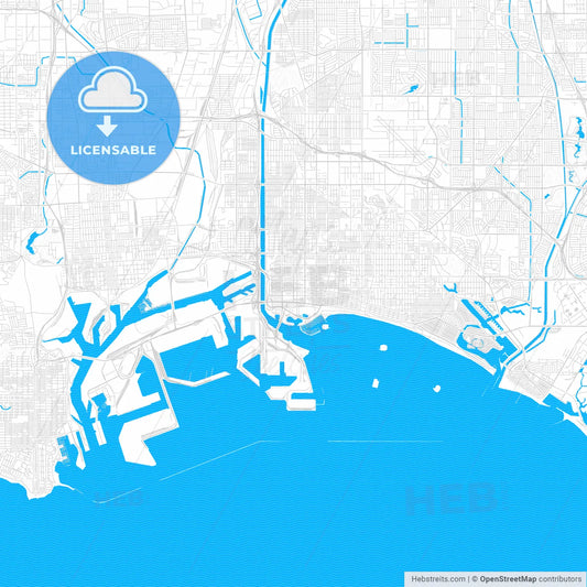 Long Beach, California, United States, PDF vector map with water in focus