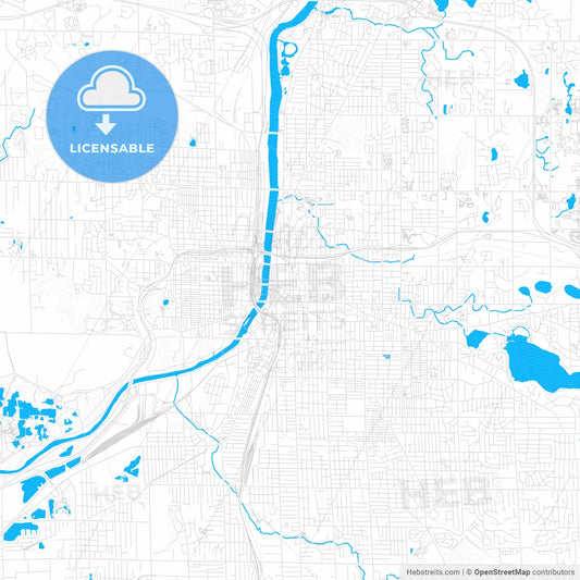 Grand Rapids, Michigan, United States, PDF vector map with water in focus
