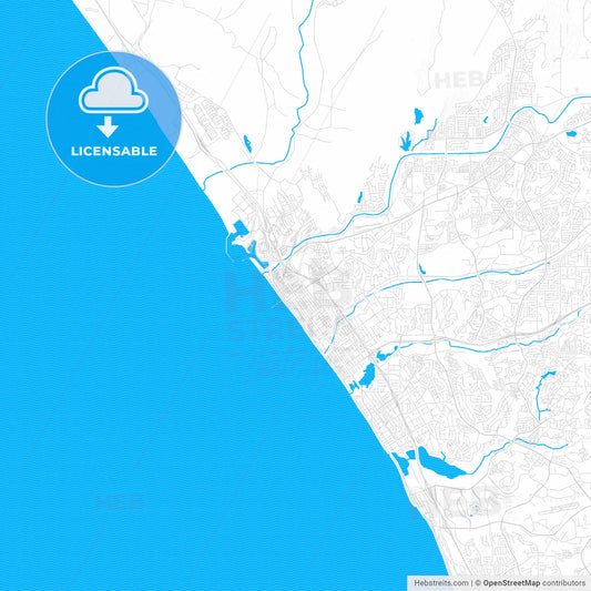 Oceanside, California, United States, PDF vector map with water in focus