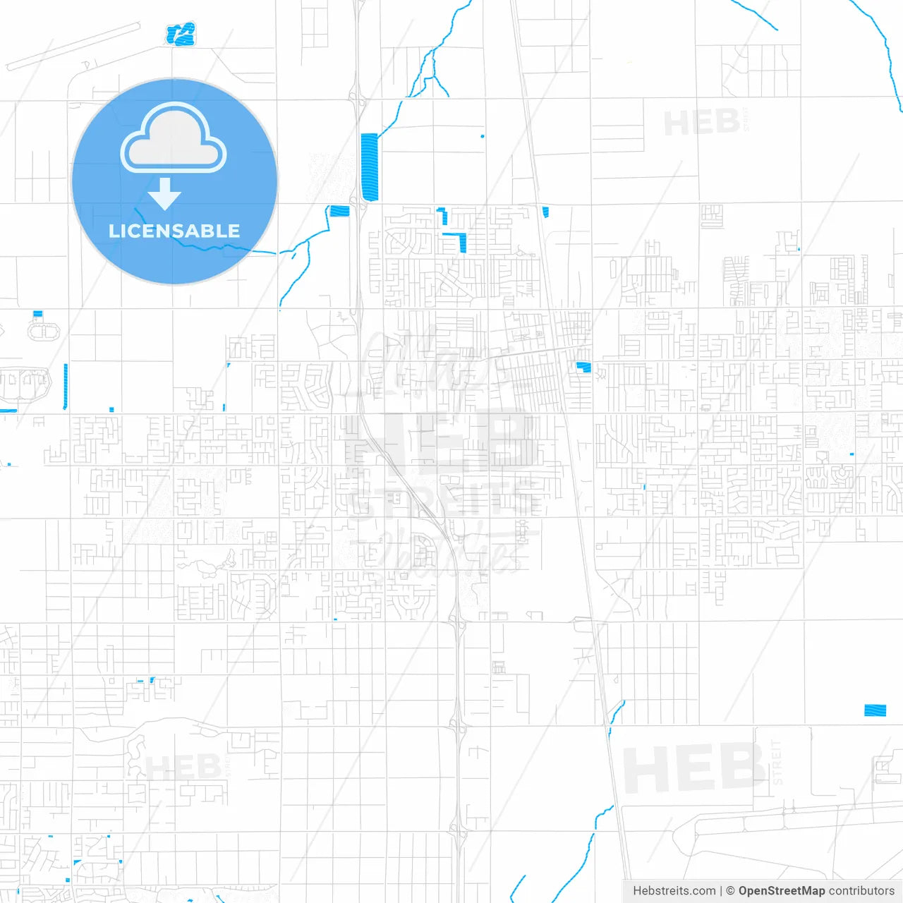 Lancaster, California, United States, PDF vector map with water in focus