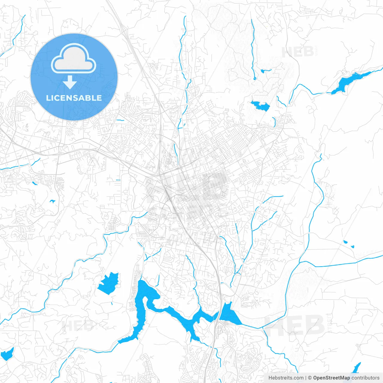 Escondido, California, United States, PDF vector map with water in focus