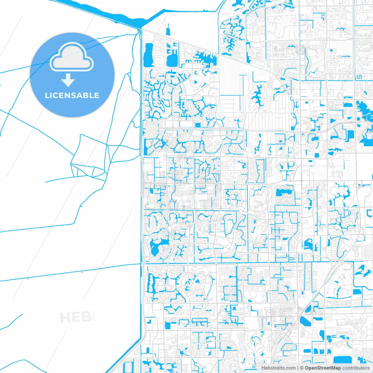 Coral Springs, Florida, United States, PDF vector map with water in focus