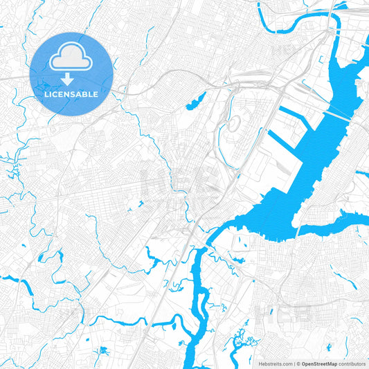 Elizabeth, New Jersey, United States, PDF vector map with water in focus