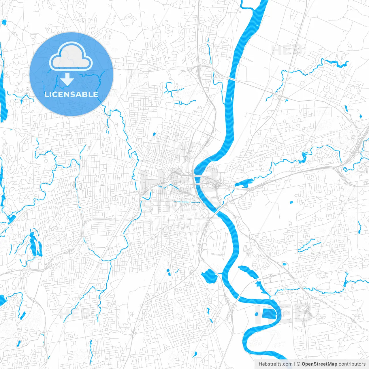 Hartford, Connecticut, United States, PDF vector map with water in focus