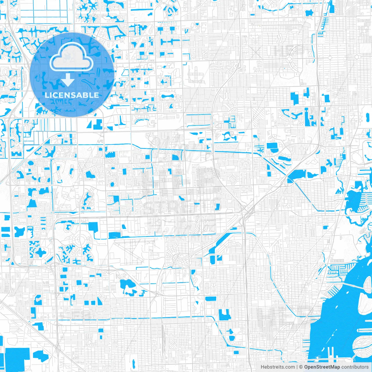 Miami Gardens, Florida, United States, PDF vector map with water in focus