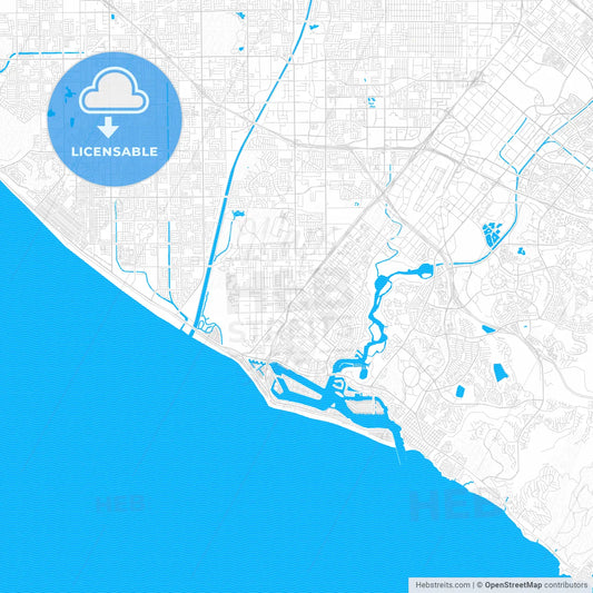Costa Mesa, California, United States, PDF vector map with water in focus