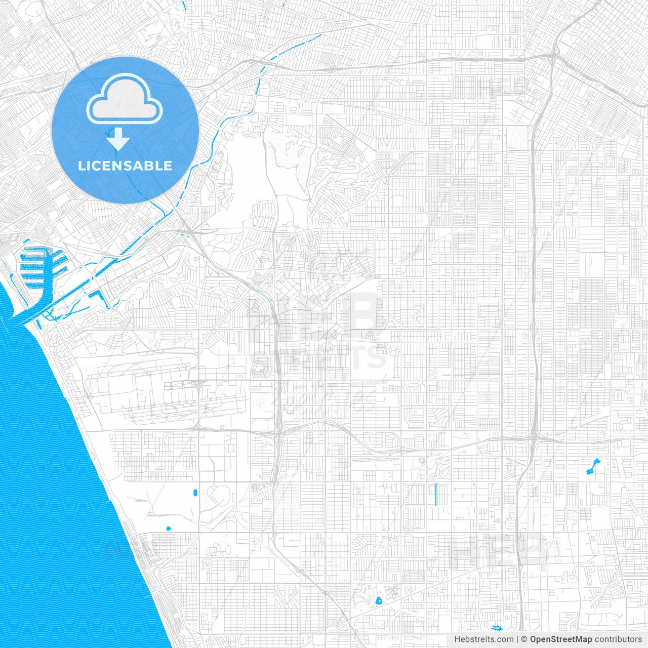 Inglewood, California, United States, PDF vector map with water in focus