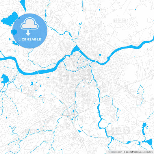 Lowell, Massachusetts, United States, PDF vector map with water in focus