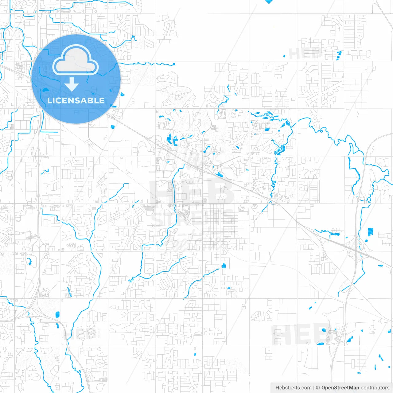 Broken Arrow, Oklahoma, United States, PDF vector map with water in focus