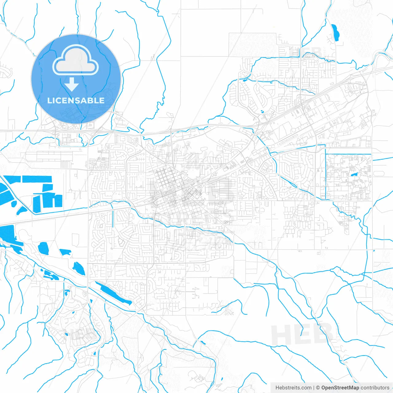 Livermore, California, United States, PDF vector map with water in focus