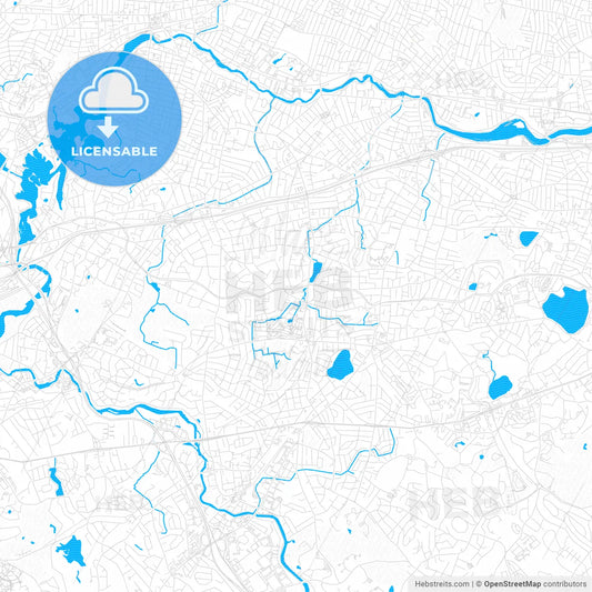 Newton, Massachusetts, United States, PDF vector map with water in focus