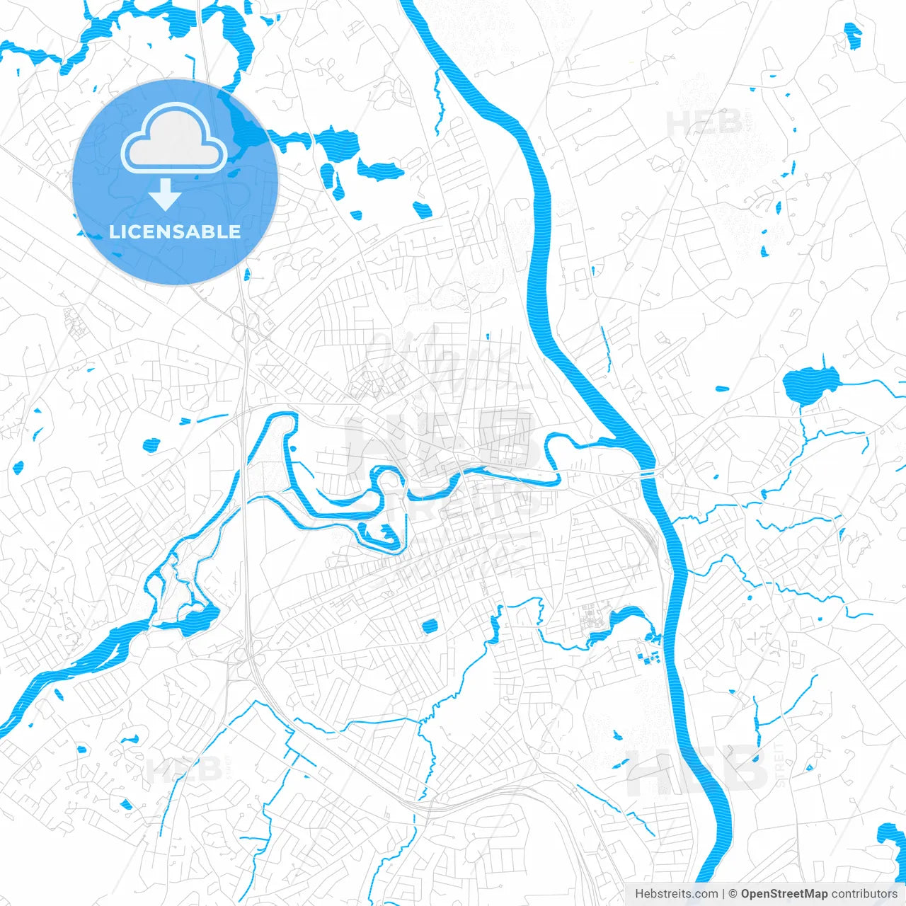Nashua, New Hampshire, United States, PDF vector map with water in focus