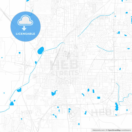 Bloomington, Illinois, United States, PDF vector map with water in focus