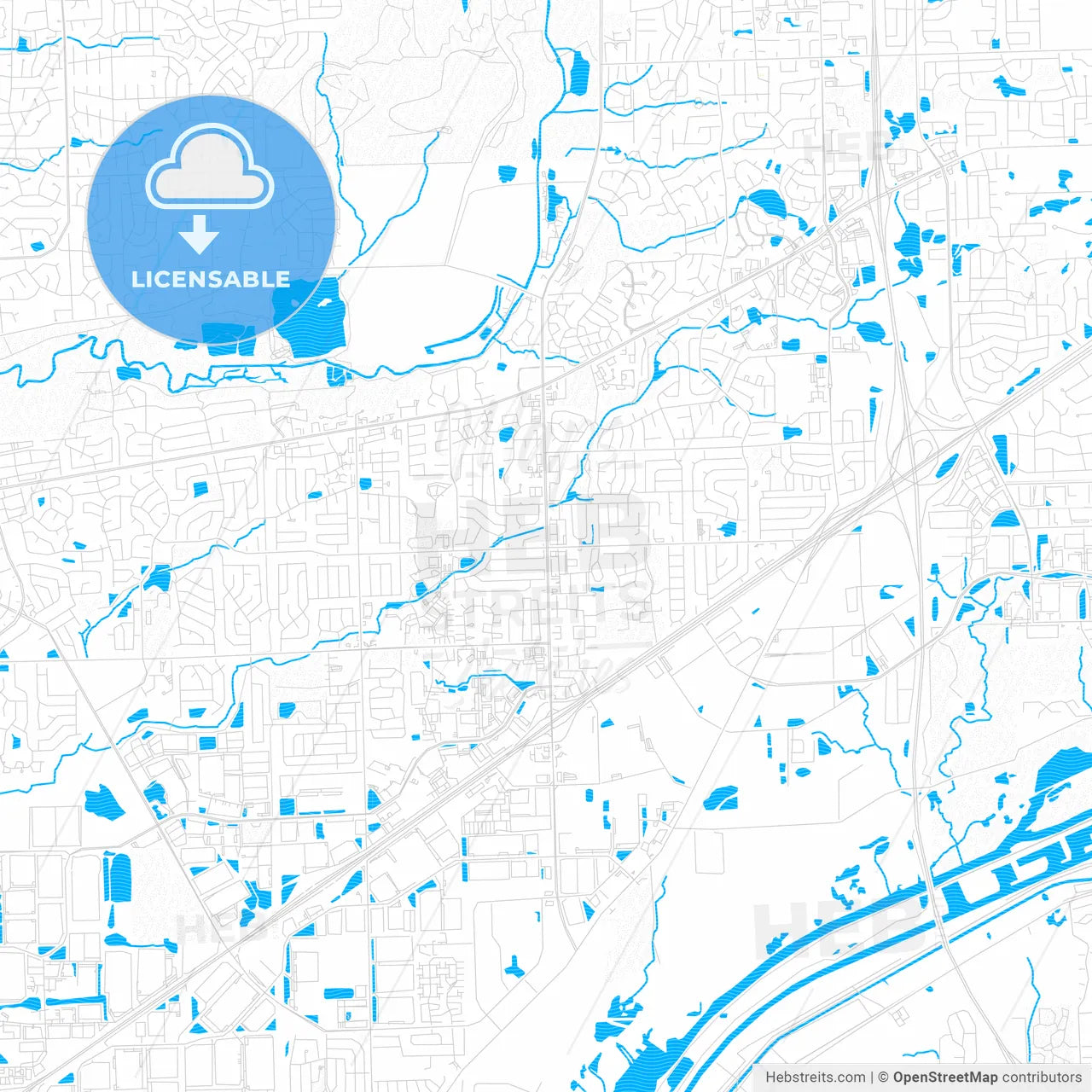Bolingbrook, Illinois, United States, PDF vector map with water in focus