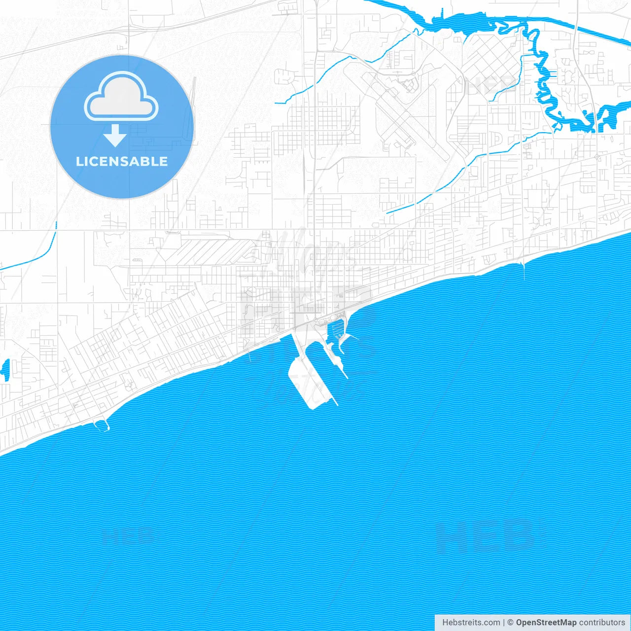 Gulfport, Mississippi, United States, PDF vector map with water in focus