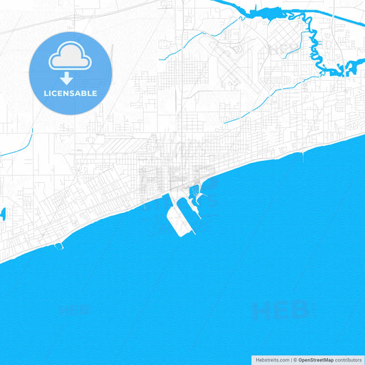 Gulfport, Mississippi, United States, PDF vector map with water in focus