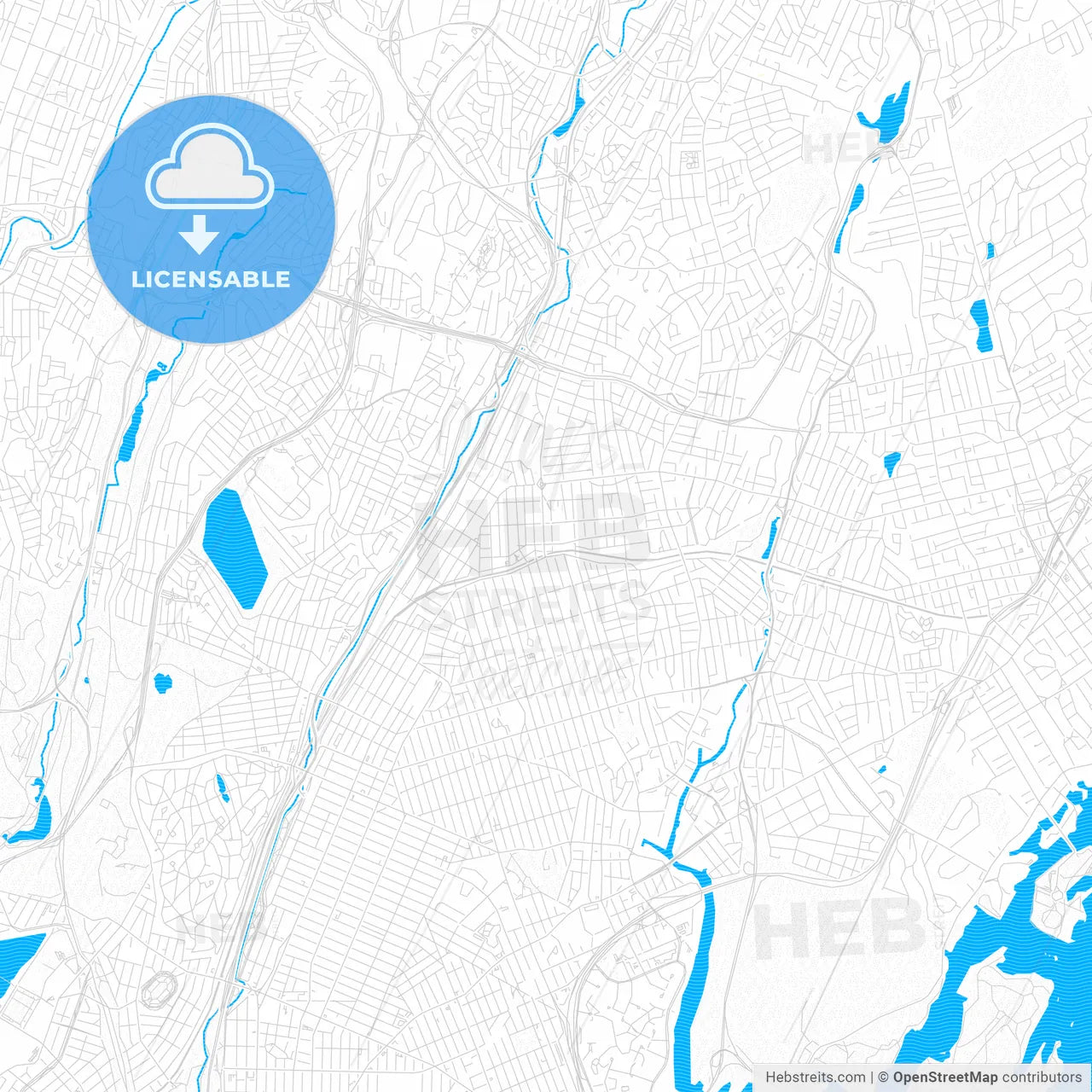 Mount Vernon, New York, United States, PDF vector map with water in focus