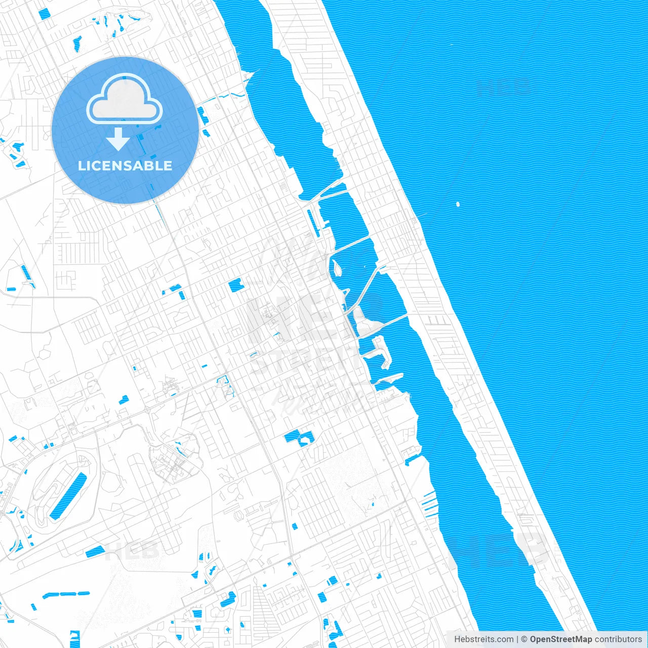 Daytona Beach, Florida, United States, PDF vector map with water in focus