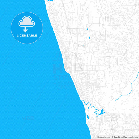 Encinitas, California, United States, PDF vector map with water in focus