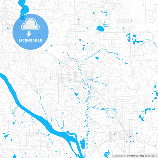 Coon Rapids, Minnesota, United States, PDF vector map with water in focus