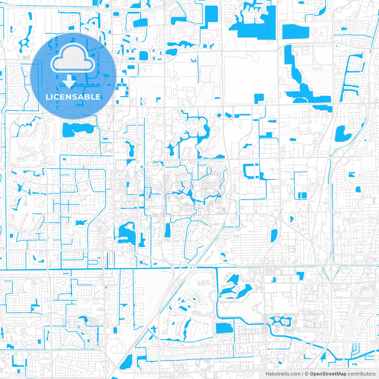 Coconut Creek, Florida, United States, PDF vector map with water in focus