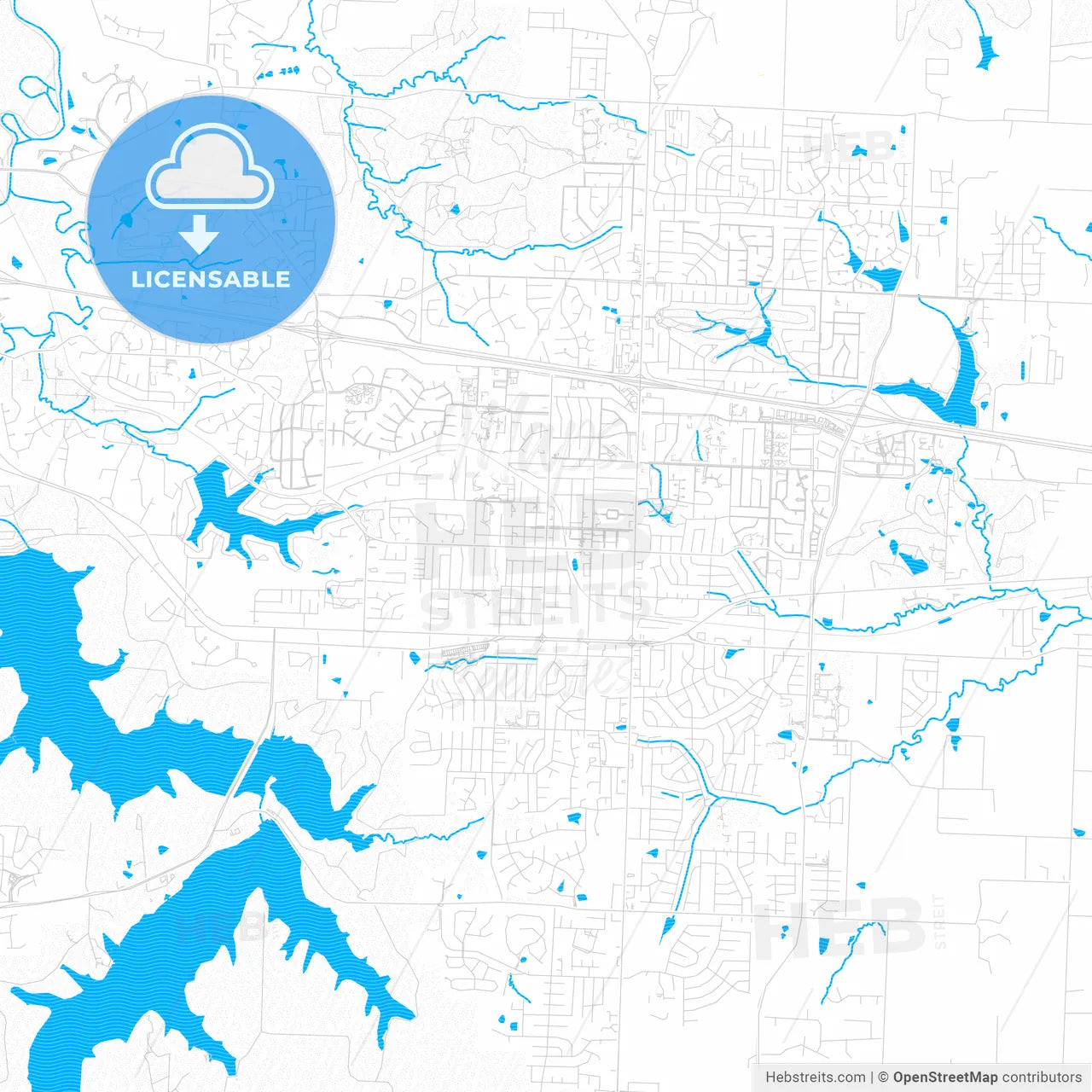 Blue Springs, Missouri, United States, PDF vector map with water in focus