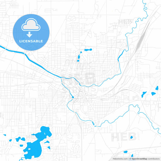 Battle Creek, Michigan, United States, PDF vector map with water in focus