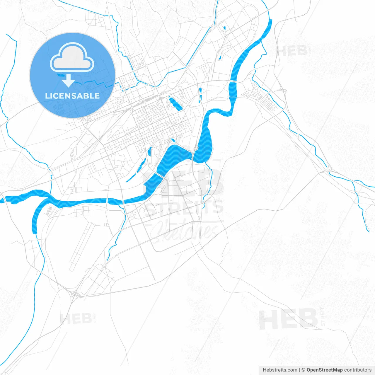 Mudanjiang, China PDF vector map with water in focus
