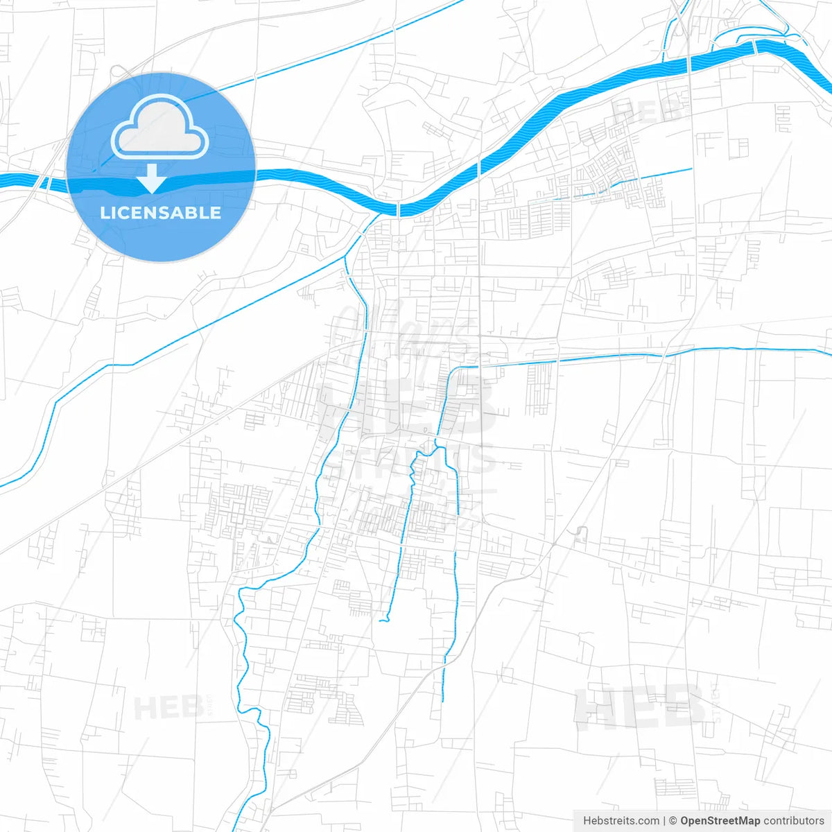 Mojokerto, Indonesia PDF vector map with water in focus