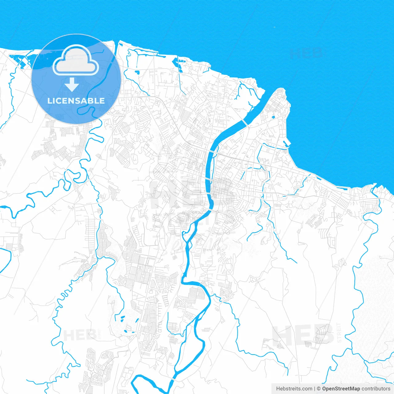 Cagayan de Oro, Philippines PDF vector map with water in focus