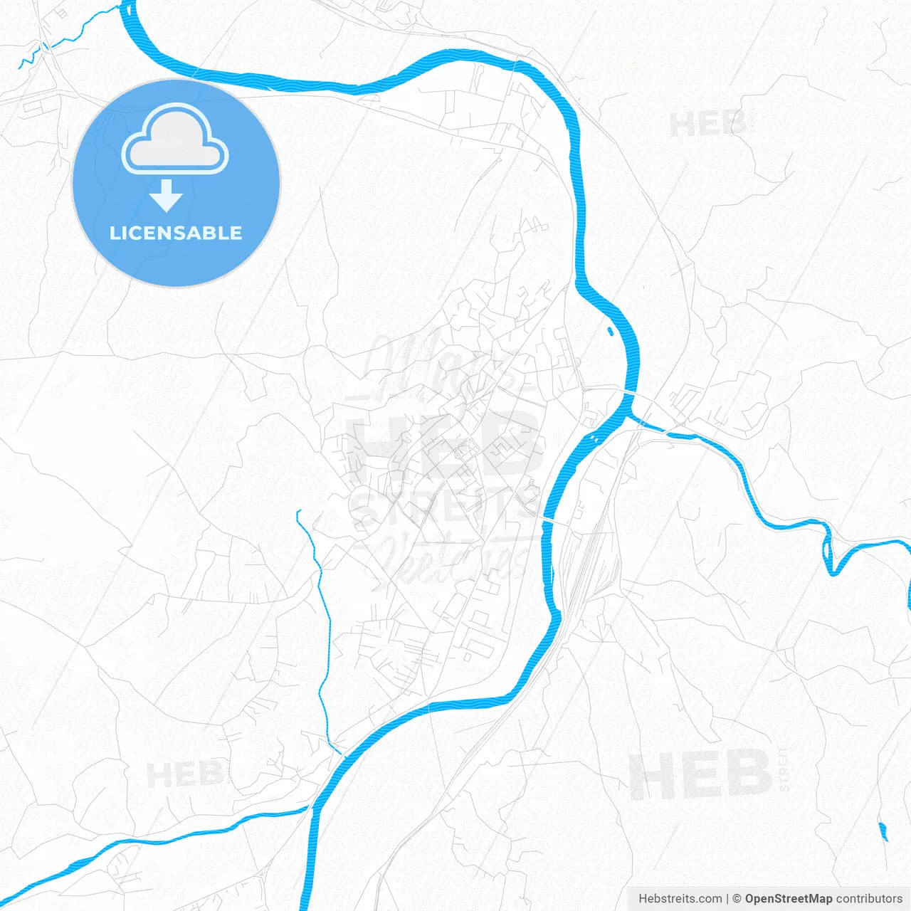 Doboj, Bosnia and Herzegovina PDF vector map with water in focus