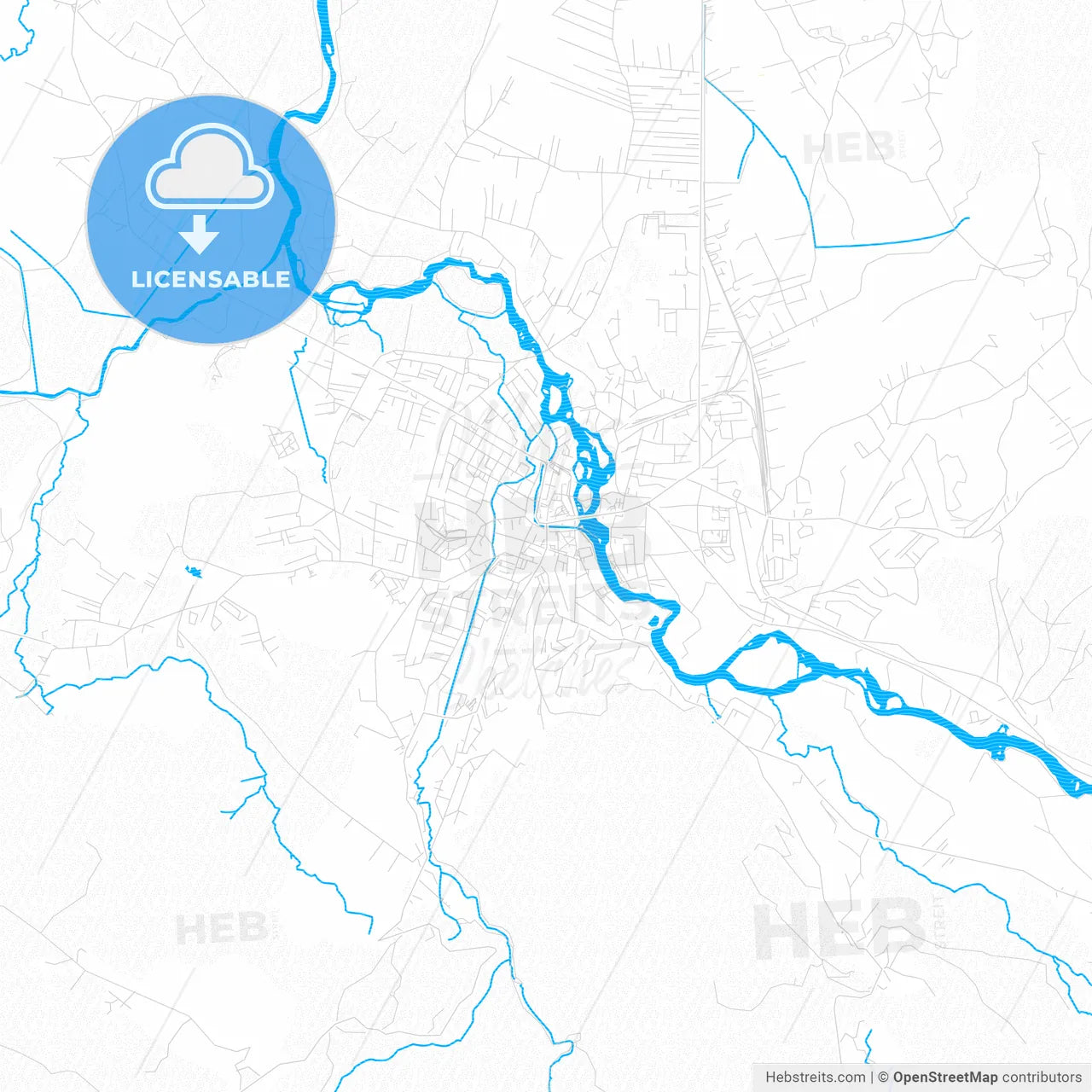 Bihać, Bosnia and Herzegovina PDF vector map with water in focus