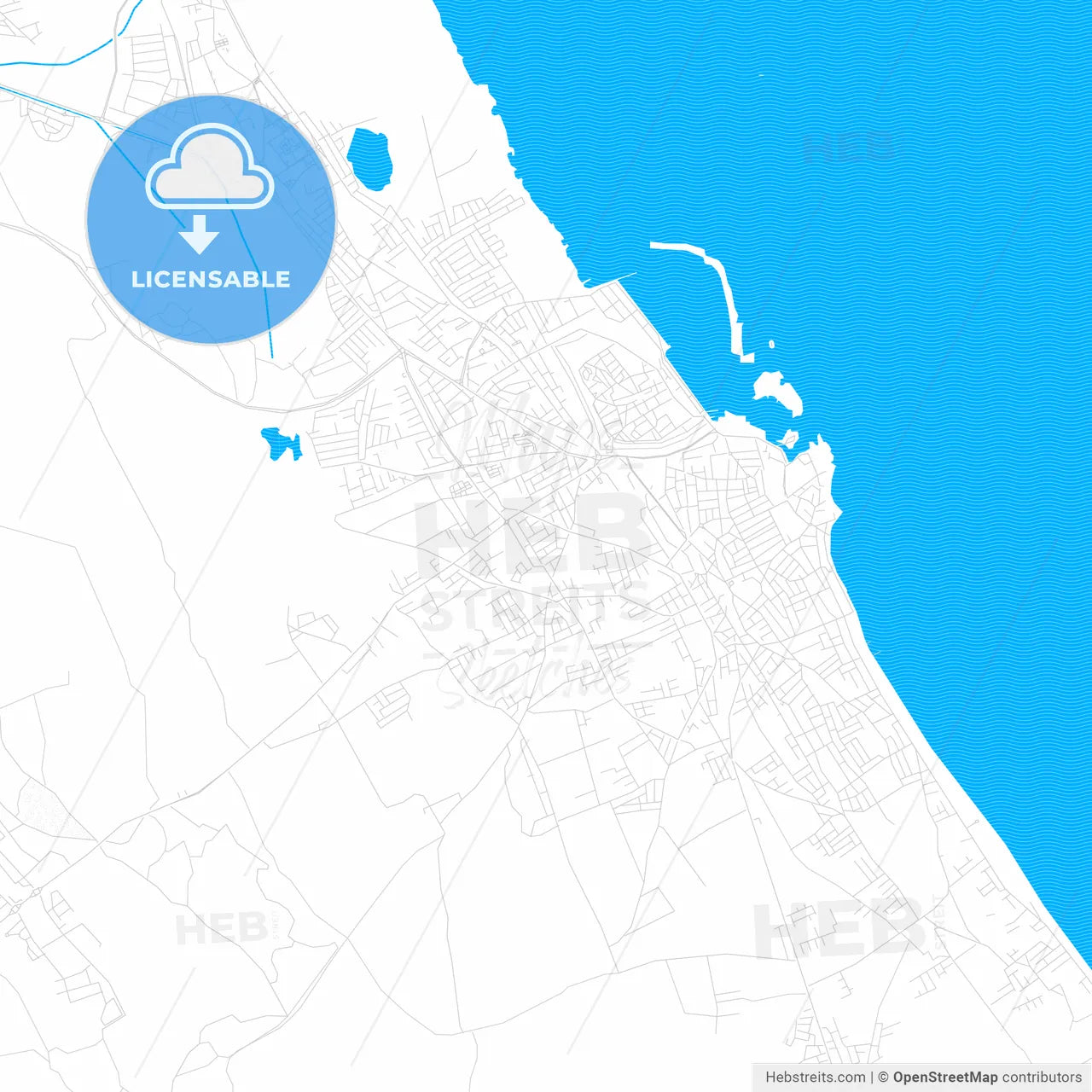 Famagusta  , Cyprus PDF vector map with water in focus