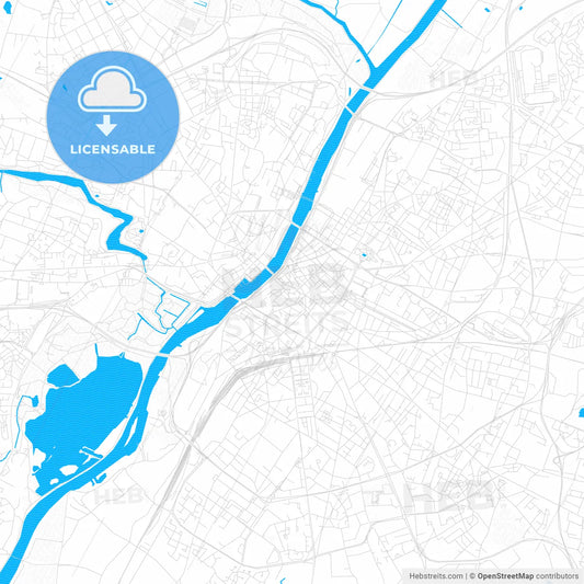 Angers, France PDF vector map with water in focus