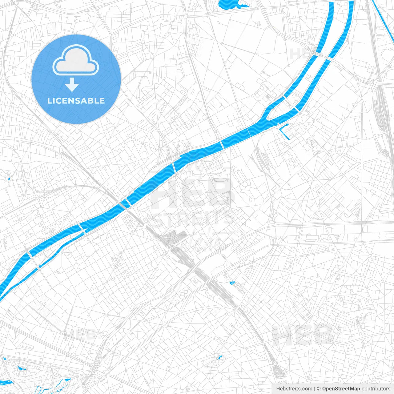 Clichy, France PDF vector map with water in focus