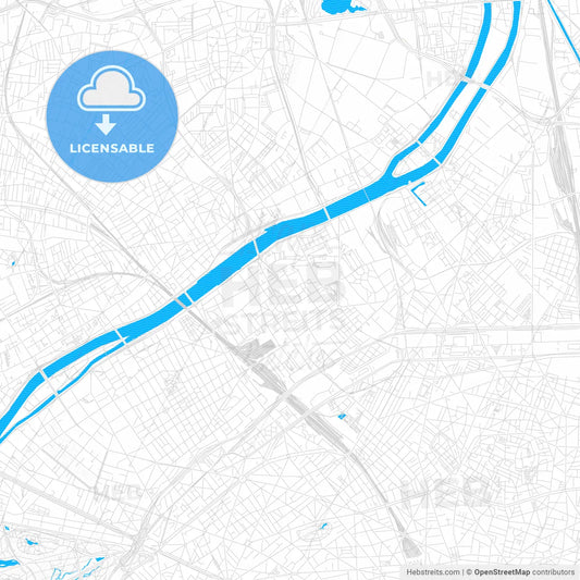 Clichy, France PDF vector map with water in focus