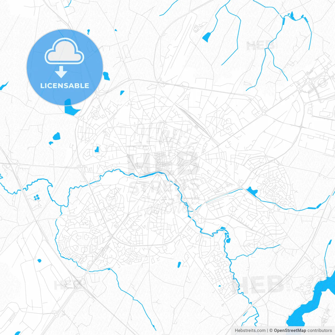 Cholet, France PDF vector map with water in focus