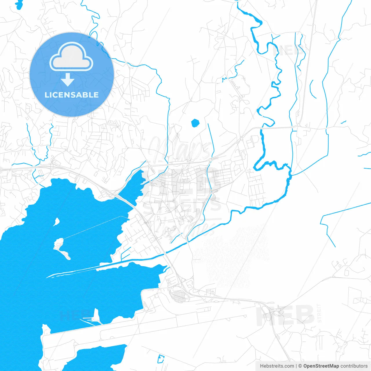 Le Lamentin, France PDF vector map with water in focus