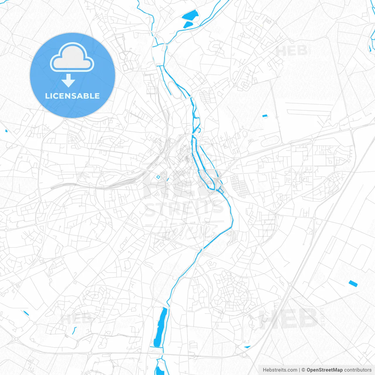 Chartres, France PDF vector map with water in focus