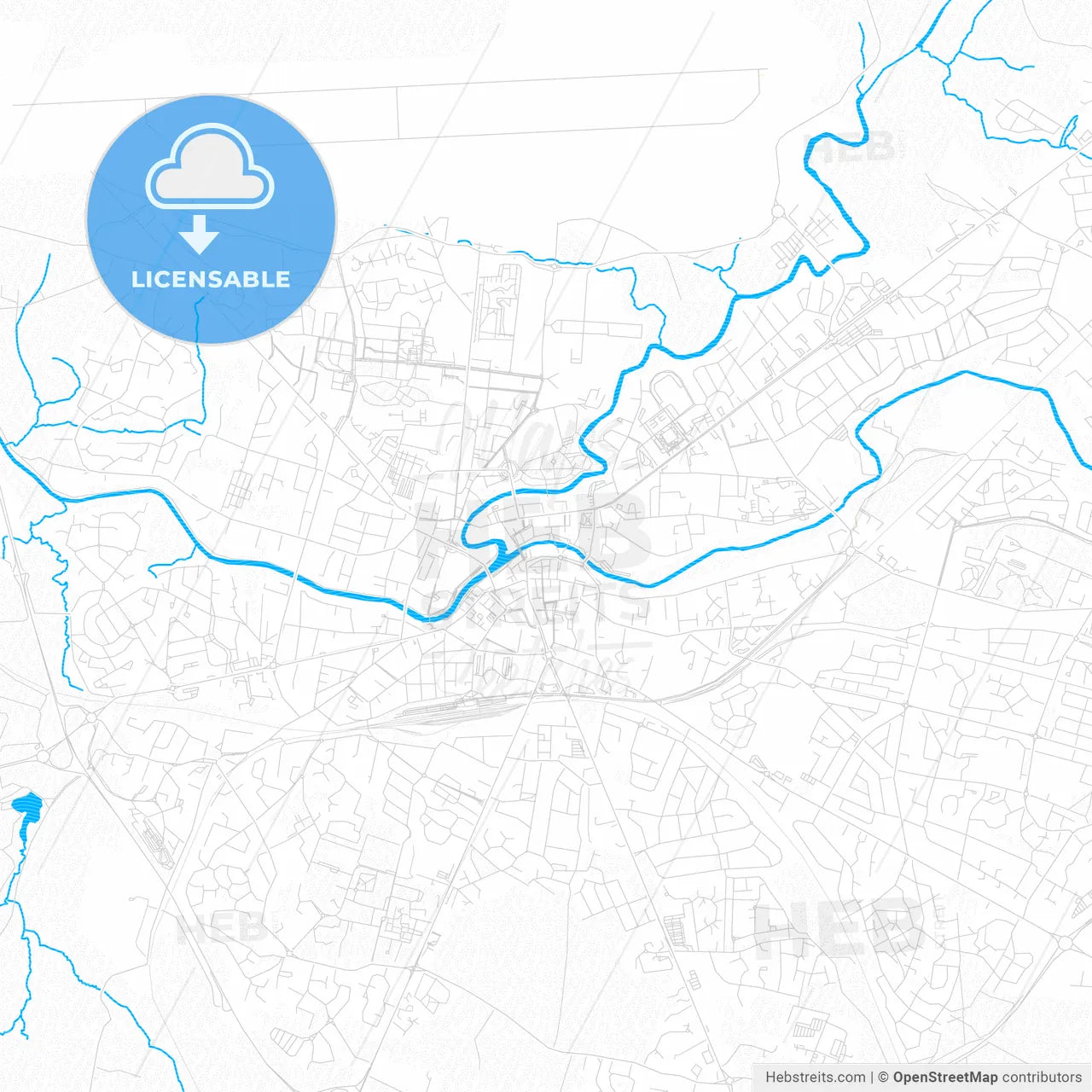Mont-de-Marsan, France PDF vector map with water in focus
