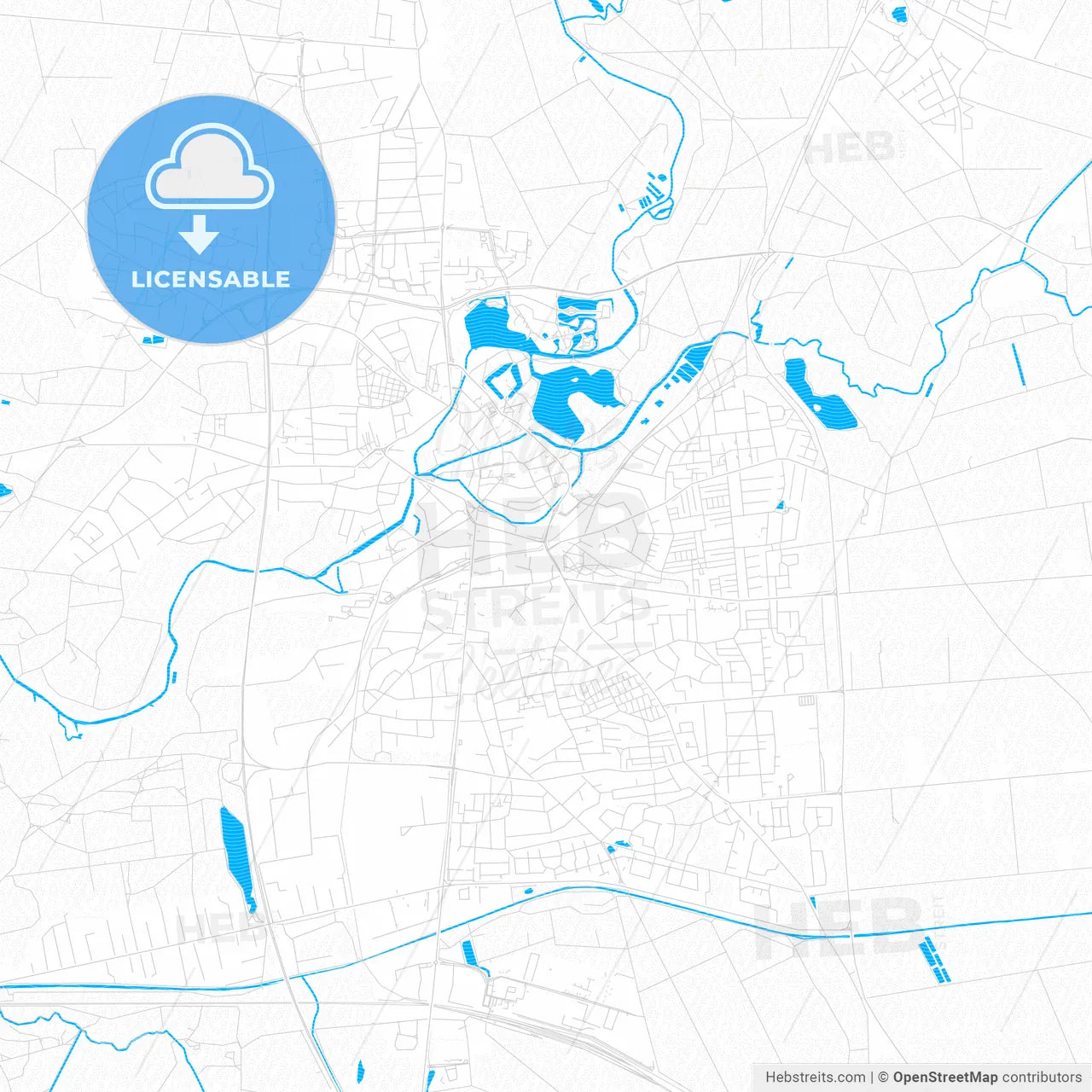Gifhorn, Germany PDF vector map with water in focus
