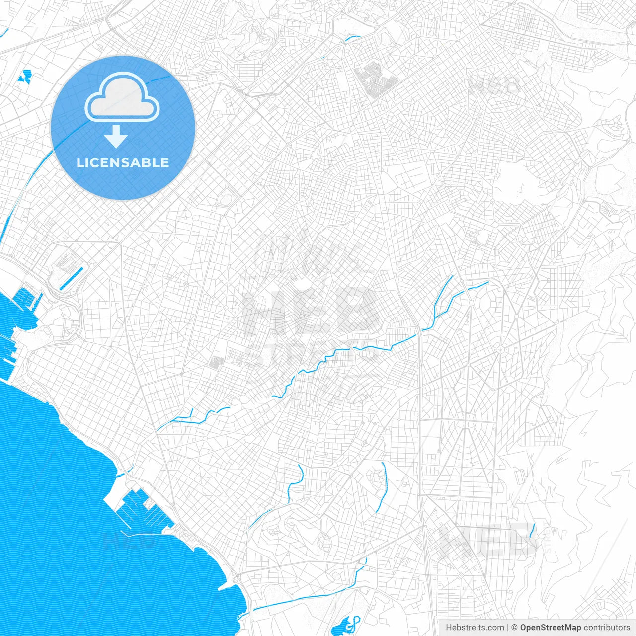 Agios Dimitrios, Greece PDF vector map with water in focus