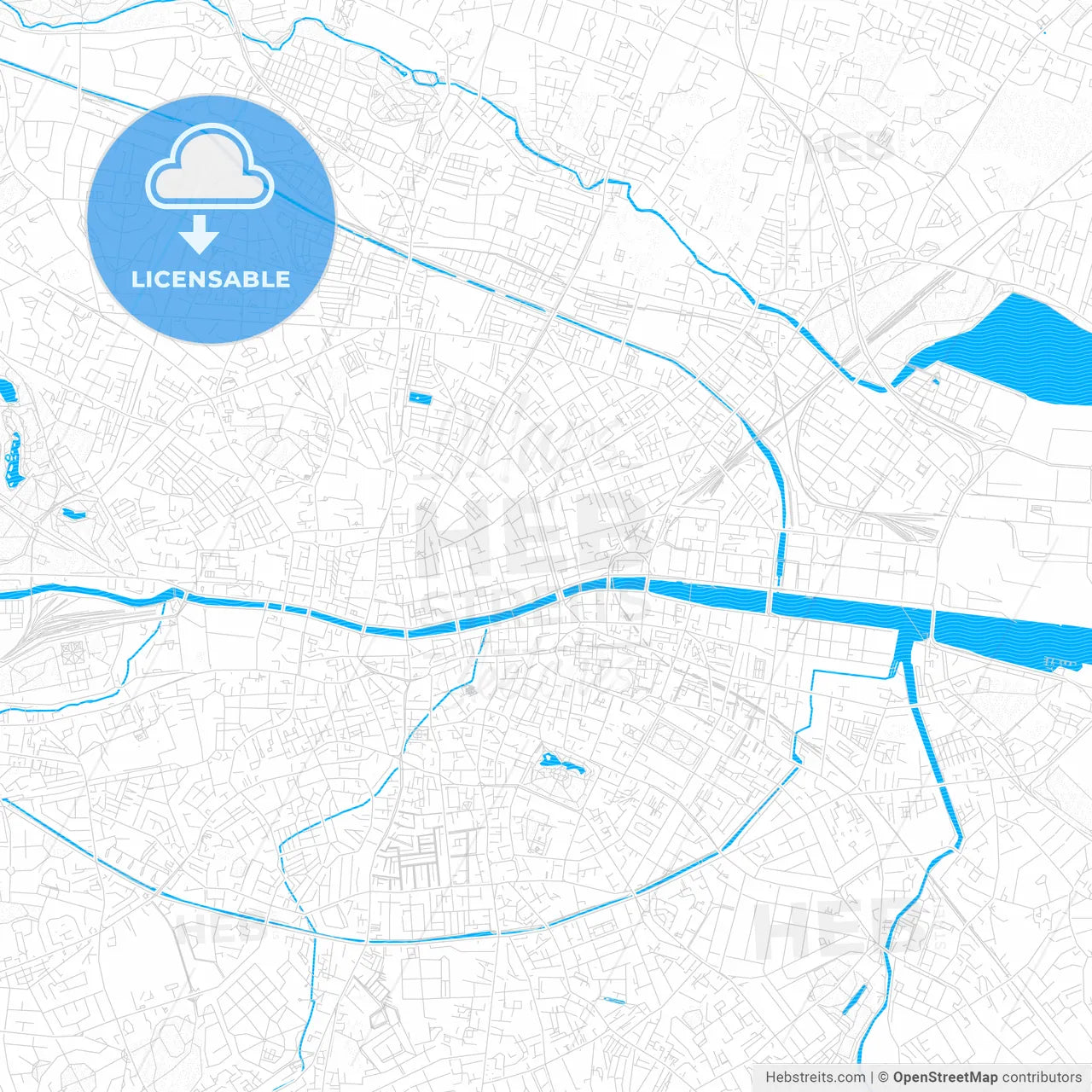 Dublin, Ireland PDF vector map with water in focus