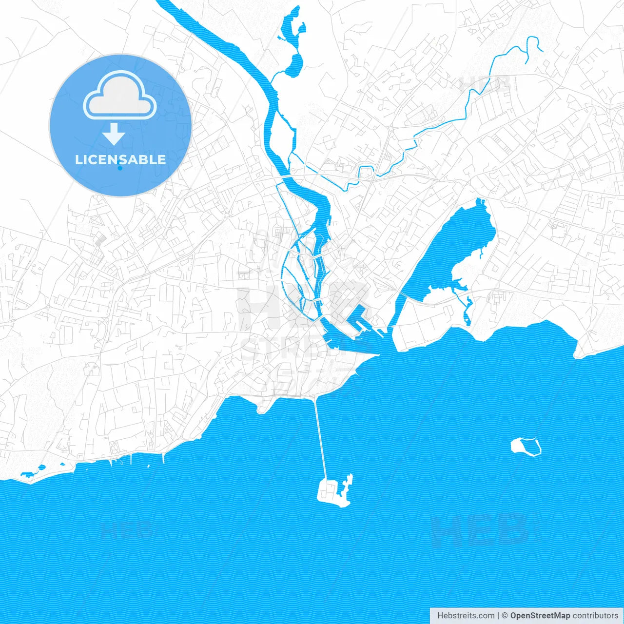 Galway, Ireland PDF vector map with water in focus