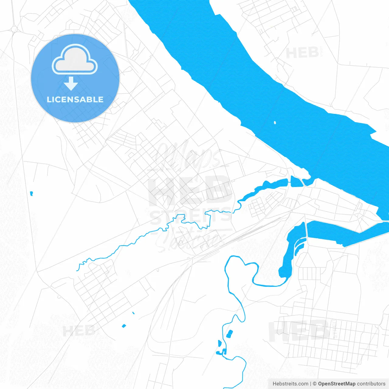 Kineshma, Russia PDF vector map with water in focus