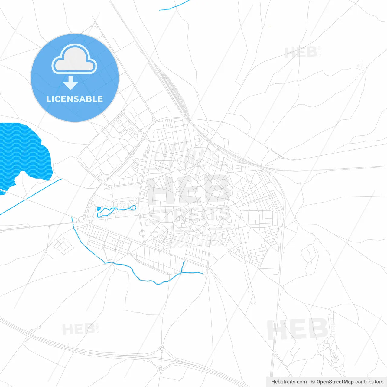 Alcázar de San Juan, Spain PDF vector map with water in focus